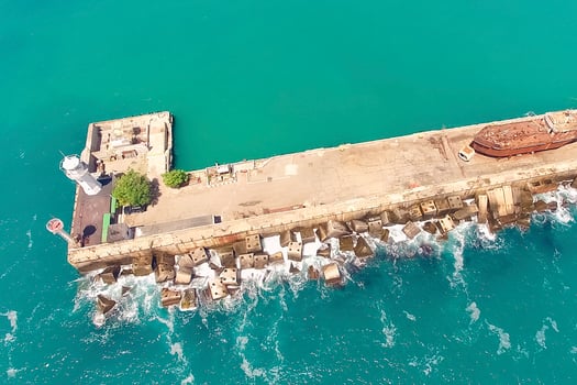 Aerial view of the sea landscape with a view of the lighthouse. photo