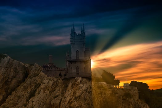 The dramatic landscape with views of the castle photo