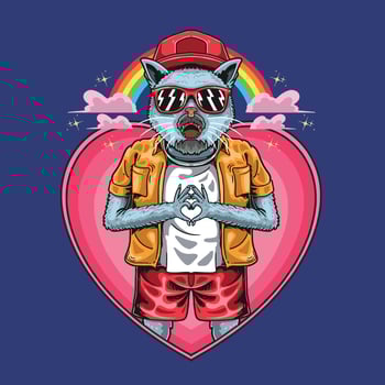 rainbow cat love cool mascot illustration vector