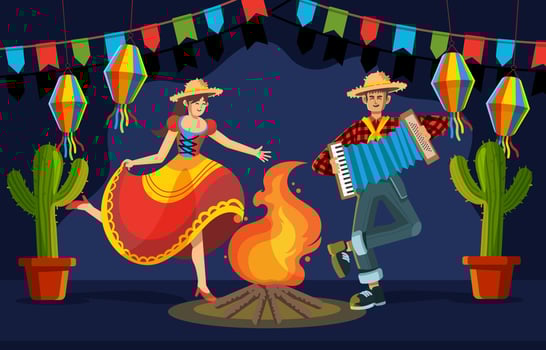 Happy Night Dancing at Festa Junina vector