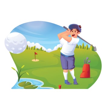 Man Playing Golf on Green Golf Course vector