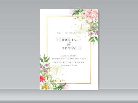 wedding invitation card set beautiful floral watercolor vector