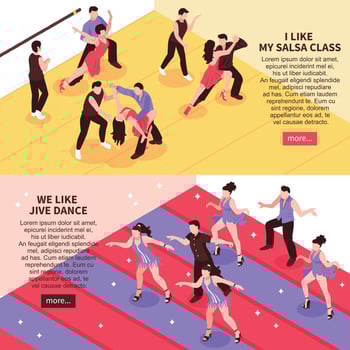 Dance Isometric People Banners Vector Illustration
