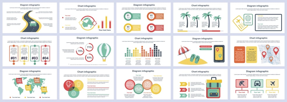Travel vacation infographics presentation slides template vector design template