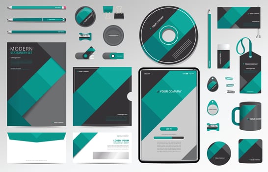 Green Geometric Corporate Identity Stationery Set vector