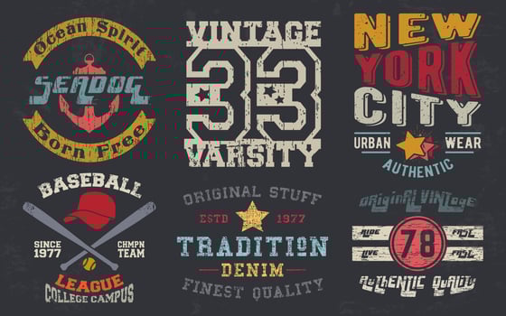 Vintage design print for t-shirt stamp, tee applique, fashion typography, badge, label clothing, jeans, and casual wear. Vector illustration