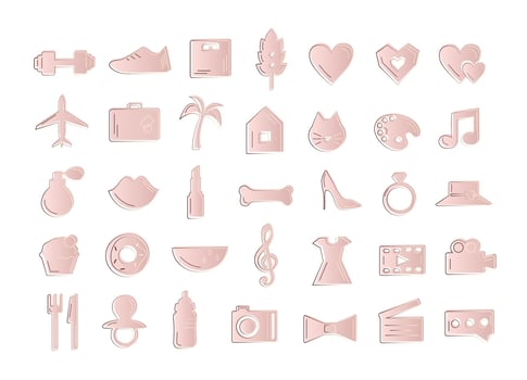 Cute fashion rose gold icon set. vector