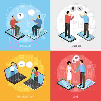 Chatting People Isometric Icons Concept Vector Illustration