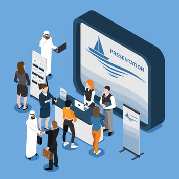 Exhibition Stand Isometric Composition Vector Illustration