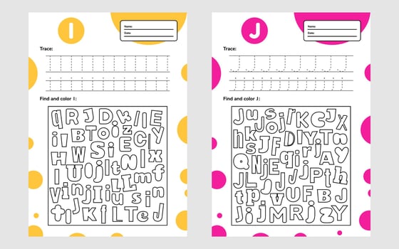 Set trace letter worksheet a4 for kids preschool and school age Game for children Find and color vector