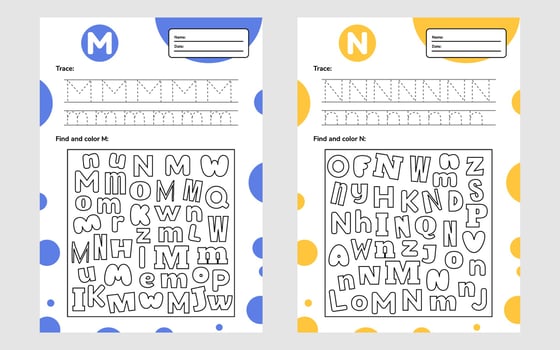 Set trace letter worksheet a4 for kids preschool and school age Game for children Find and color vector