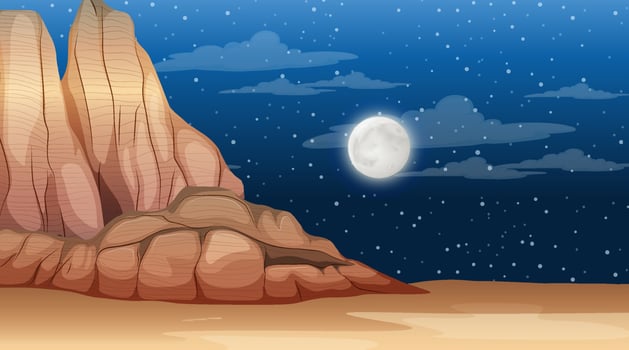 Desert forest landscape at night scene vector
