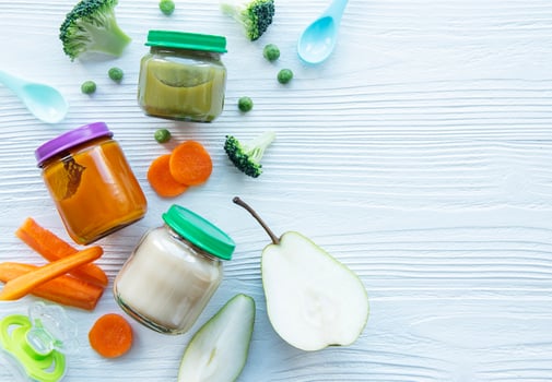 Assortment of fruit and vegetable puree photo