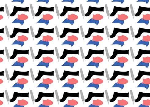 Vector texture background, seamless pattern. Hand drawn, black, red, blue, grey, white colors.