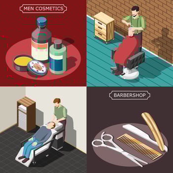 Barbershop Isometric Design Concept Vector Illustration