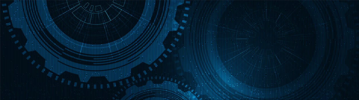 Panorama Digital Gears wheel and Cock on Technology Background vector