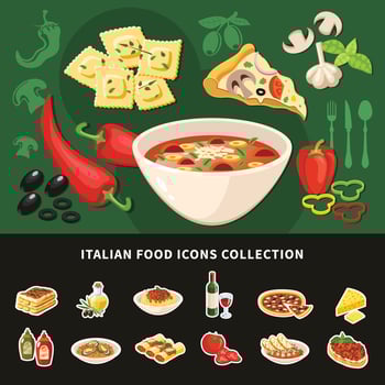 Italian Food Icons Collection Vector Illustration