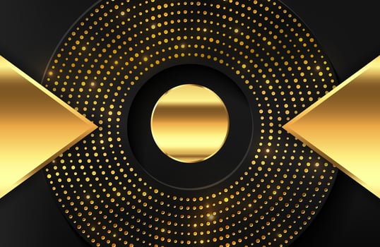Abstract geometric 3d background with realistic gold effect Vector geometric illustration of golden shape with golden halftone dots