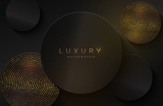 Modern layered background in gold and luxury style with circle shape composition Minimalist black and gold design with dotted pattern element vector