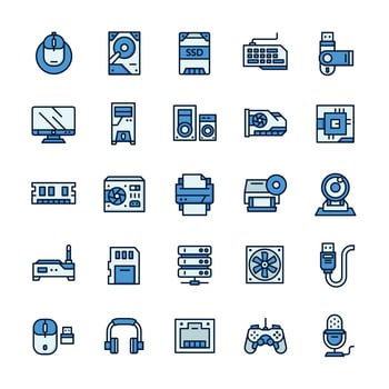 Set of Computer and Hardware icons with outline color style. vector