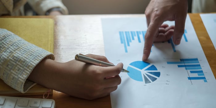 Close up Business people meeting to discuss the situation on the market. Business Financial Concept photo