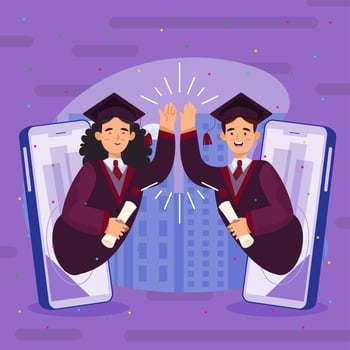 Graduated Man and Woman High Five Virtually Concept vector