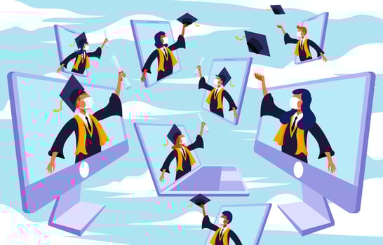 Online Celebrating Graduation Flat Illustration Design vector
