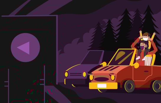 Happy Son and Dad in Drive in Movie Concept vector
