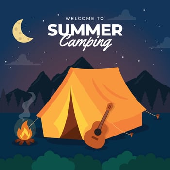 Peaceful Night Camp on a Hill vector