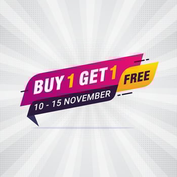 Buy one get one Free sale banner discount tag design template vector illustration