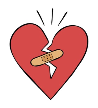 Cartoon Vector Illustration of Broken Heart and Bandage