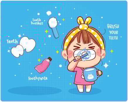 Cute girl brush clean teeth Brush your teeth cartoon art illustration vector