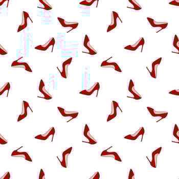 Glamorous red shoes seamless pattern. Vector illustration. Design for beauty industry, wrappers, greeting cards, packaging, textiles, printing, Valentines Day