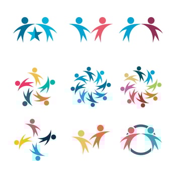 Set of logos of people holding hands vector