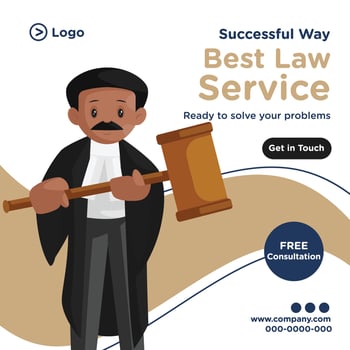 Banner design of best law service cartoon style template vector