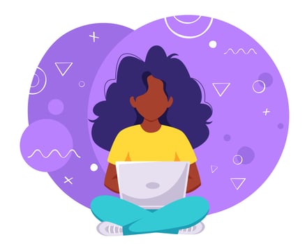 Black woman working on laptop Freelance remote work concept vector