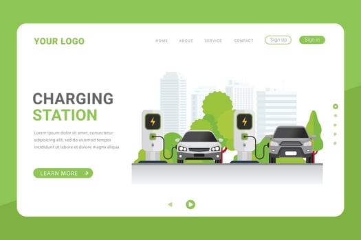 Landing page template car charging station for electric vehicle vector illustration