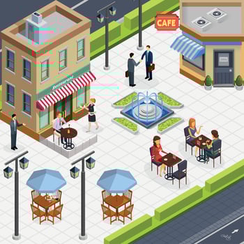Isometric Business Lunch People Composition Vector Illustration