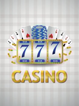 Realistic casino background with slot machine playing cards and chips vector