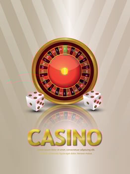 Casino gambling game with roulette wheel and dice vector