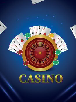 Casino online gambling game with playing cards roulette wheel and chips vector