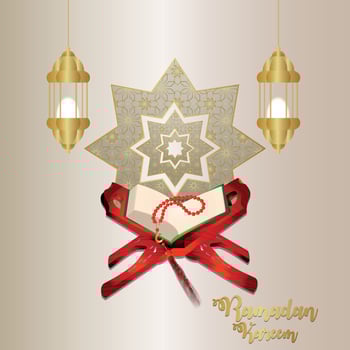 Realistic ramadan mubarak festival with elegant white and golden luxury ornamental on white background vector