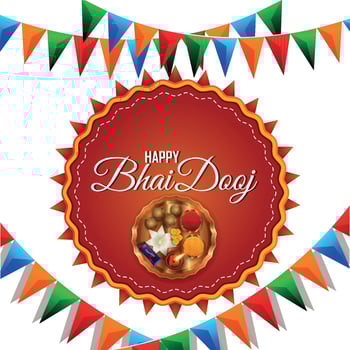 Happy bhai dooj creative vector illustration with pooja thali on white background