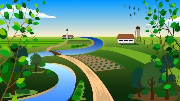 Country landscape summer cartoon vector