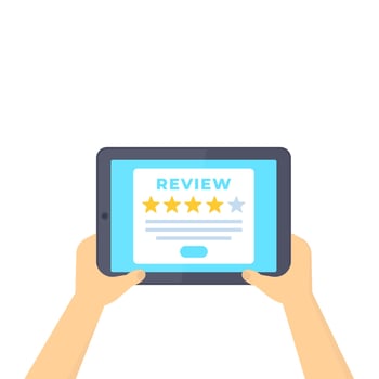 Customer review feedback tablet in hands vector illustration