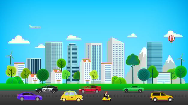 Modern city with road traffic vector