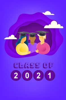 Class of 2021 Students with graduation caps vector