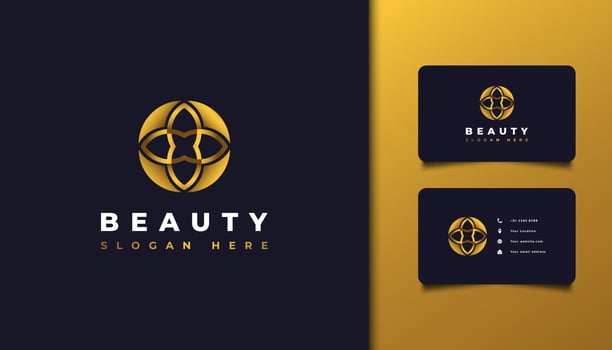 Abstract Beauty Logo with Leaf or Flower Concept in Golden Gradient vector