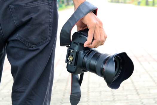 Professional photographer holding camera photo
