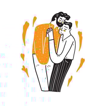 Cute homosexual couple hug and kiss each other vector